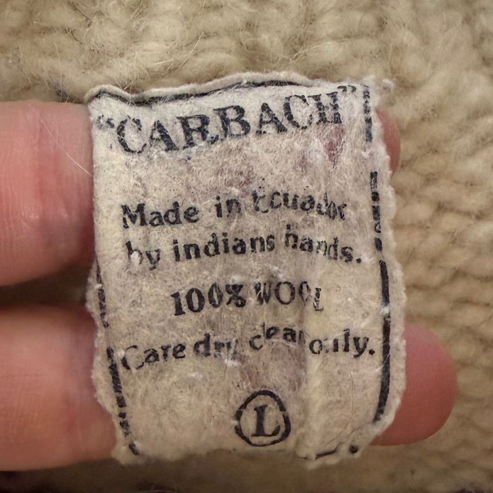 Ecuador Wool Cardigan Sweater Cream Blue Handknit Nordic Button Front Women L - Picture 3 of 7